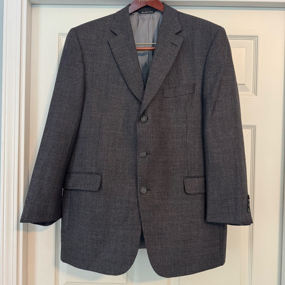 Men's Jack Victor At Ease Sport Coat Blazer Size 44R Gray Black Brown Lindenwood